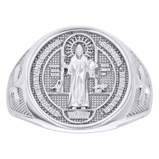 Sterling Silver Mens St. Benedict Religious Ring Size 10– Elegant Jewelry Gift for Birthday, Anniversary, Engagement, Wedding