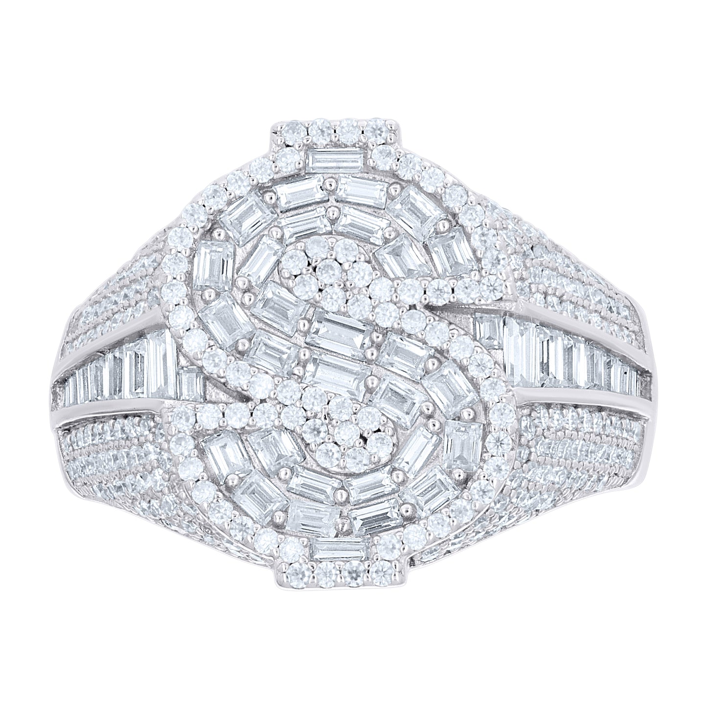 Sterling Silver Mens Baguette Round Cubic-Zirconia Dollar Sign Currency Ring Size 10– Elegant Jewelry Gift for Birthday, Anniversary, Engagement, Wedding