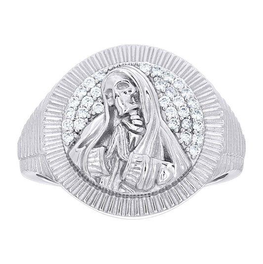 Sterling Silver Mens Cubic-Zirconia Death Angel Grim Reaper Religious Ring Size 10– Elegant Jewelry Gift for Birthday, Anniversary, Engagement, Wedding