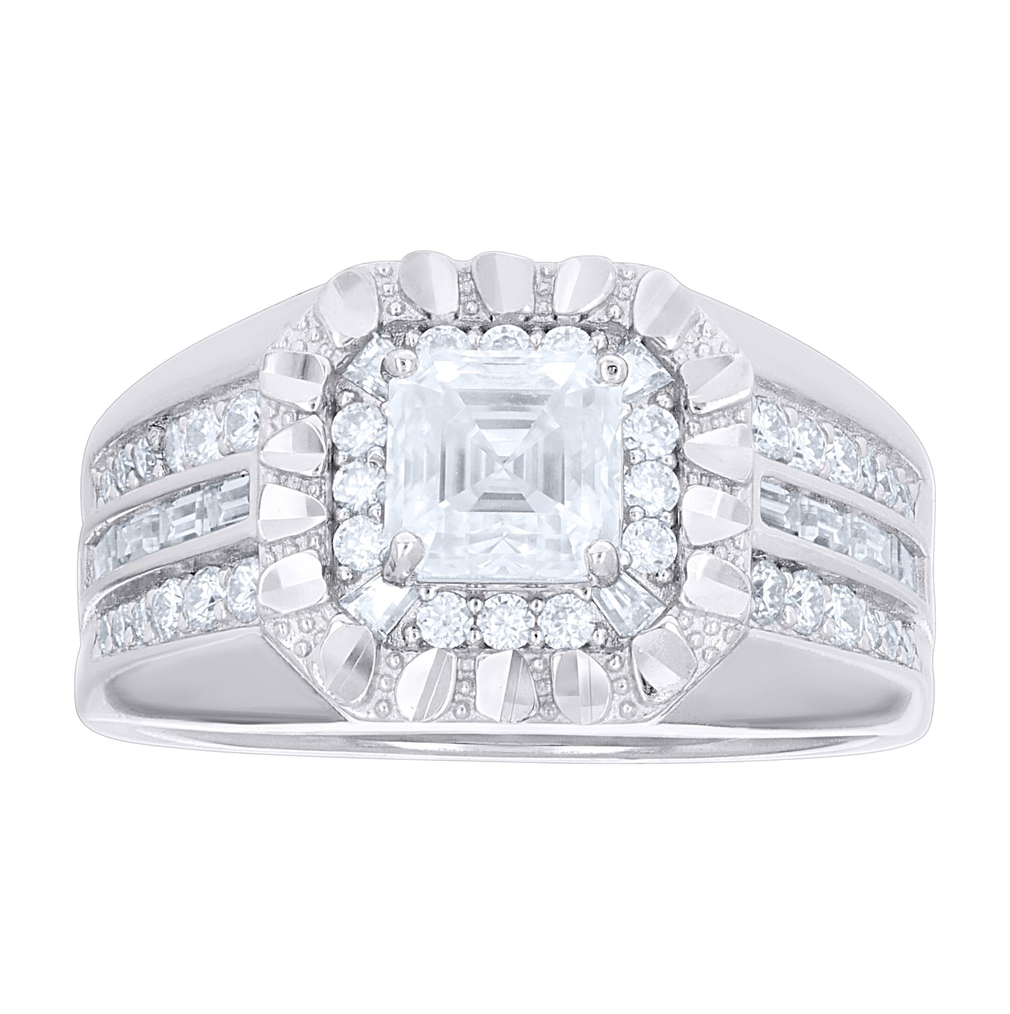 Sterling Silver Mens Princess-Cut Baguette Round Cubic-Zirconia Octagon Head Fashion Ring Size 10– Elegant Jewelry Gift for Birthday, Anniversary, Engagement, Wedding