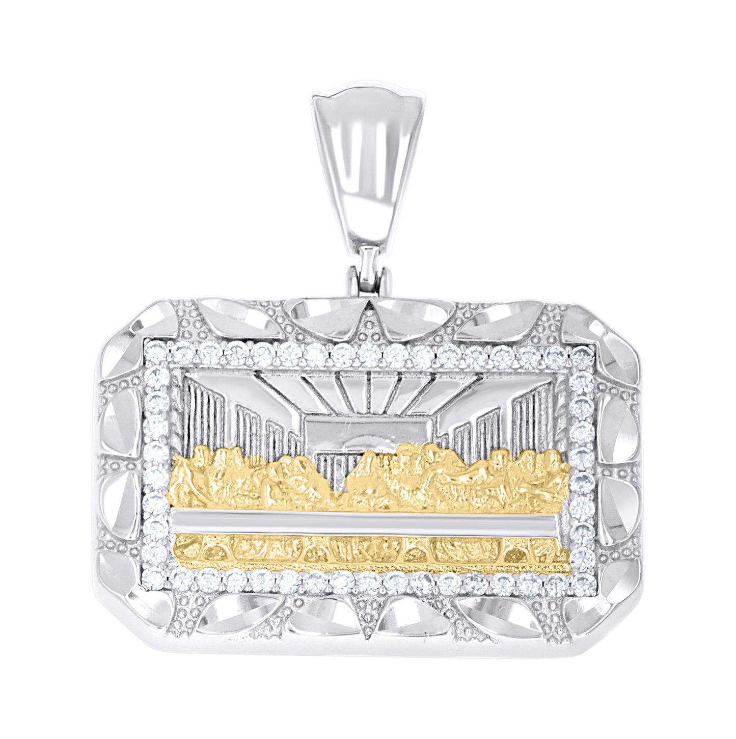 Sterling Silver Yellow-tone Men Cubic-Zirconia Nugget Last Supper Religious Charm Pendant – Elegant Jewelry Gift for Birthday, Anniversary, Engagement, Wedding