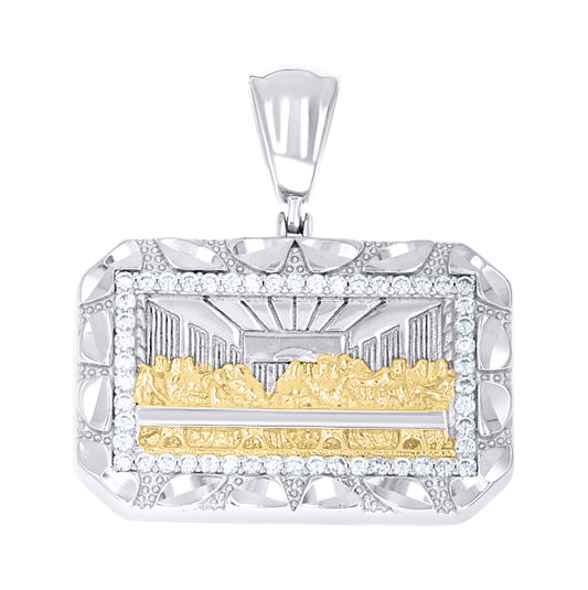 Sterling Silver Yellow-tone Men Cubic-Zirconia Nugget Last Supper Religious Charm Pendant – Elegant Jewelry Gift for Birthday, Anniversary, Engagement, Wedding
