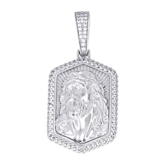 Sterling Silver Men Cubic-Zirconia Jesus Religious Charm Pendant – Elegant Jewelry Gift for Birthday, Anniversary, Engagement, Wedding
