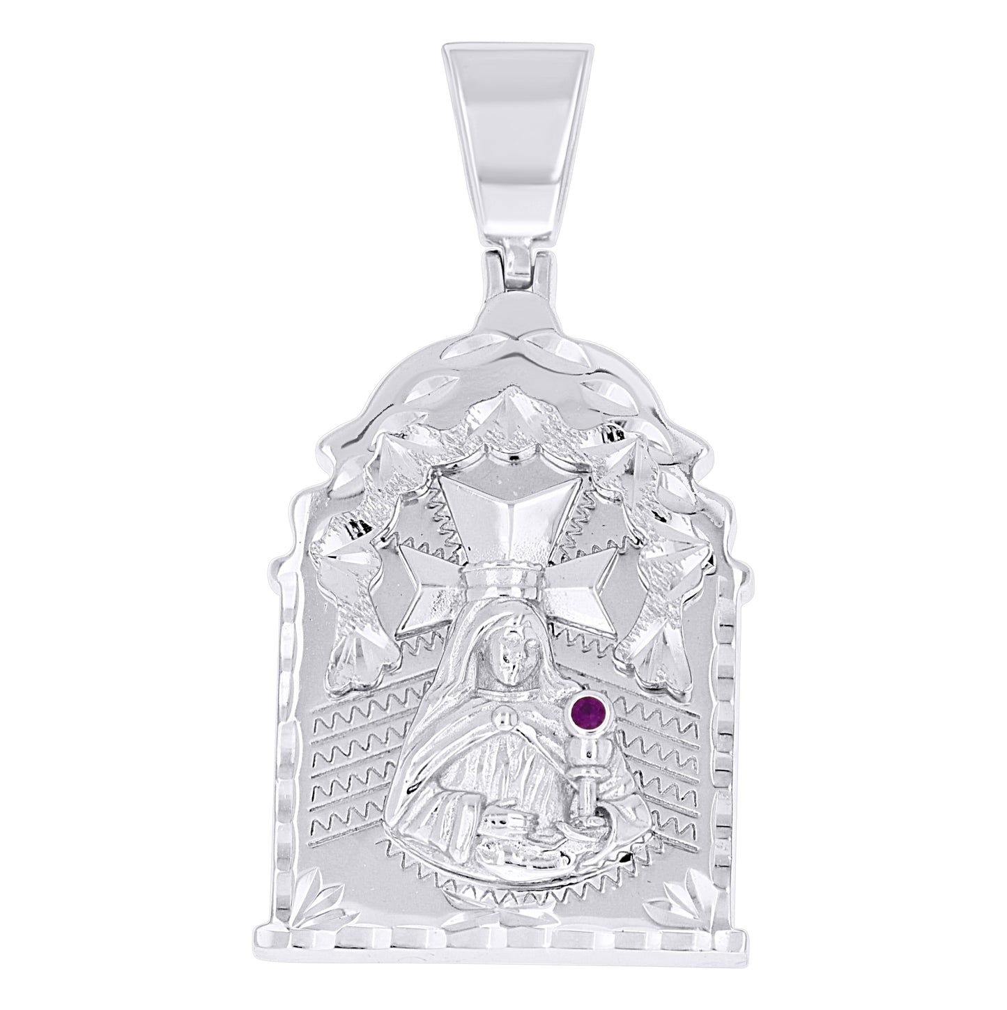 Sterling Silver Men Purple Cubic-Zirconia St. Barbara Religious Charm Pendant – Elegant Jewelry Gift for Birthday, Anniversary, Engagement, Wedding