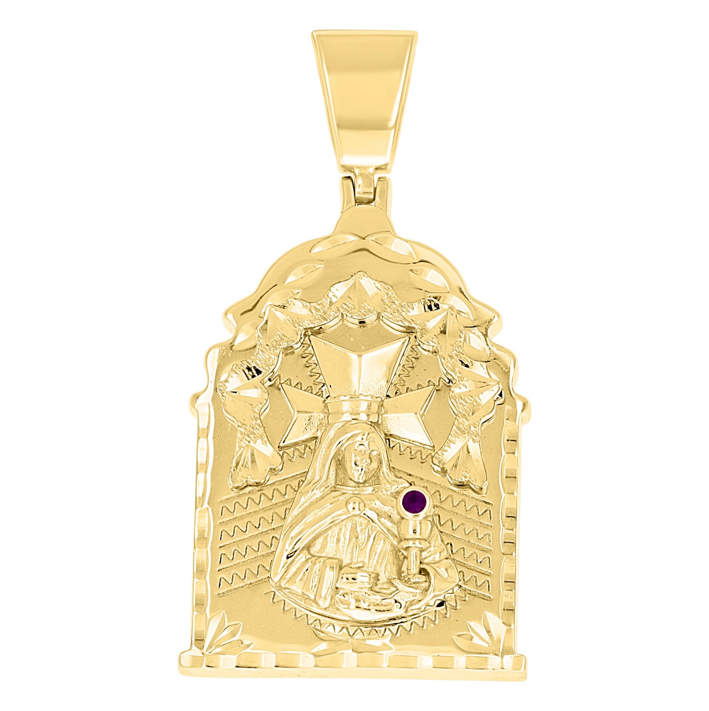 Sterling Silver Men Purple Cubic-Zirconia St. Barbara Religious Charm Pendant – Elegant Jewelry Gift for Birthday, Anniversary, Engagement, Wedding