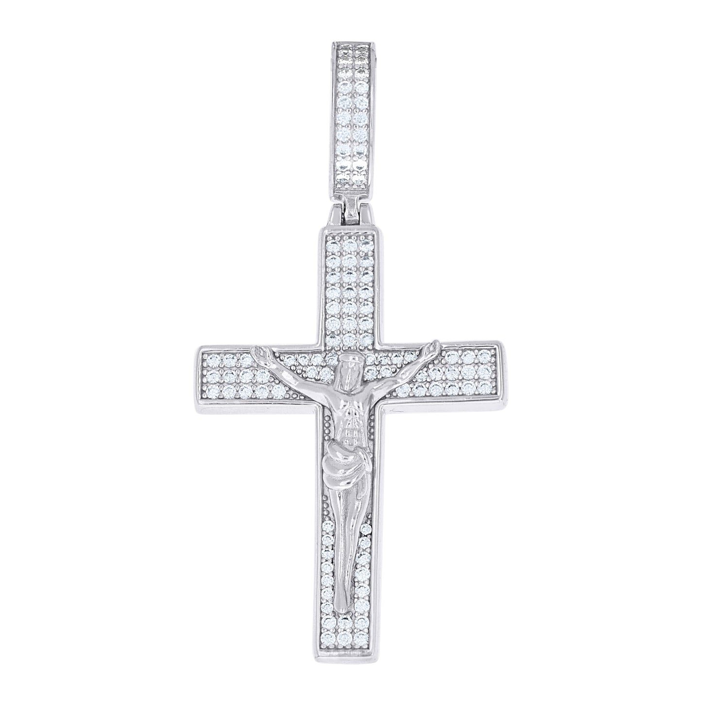Sterling Silver Unisex Cubic-Zirconia Crucifix Cross Religious Charm Pendant – Elegant Jewelry Gift for Birthday, Anniversary, Engagement, Wedding