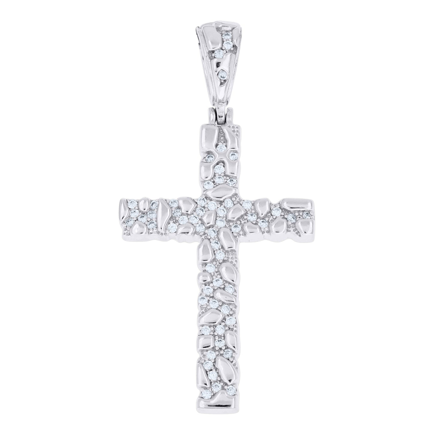 Sterling Silver Unisex Cubic-Zirconia Nugget Cross Religious Pendant – Elegant Jewelry Gift for Birthday, Anniversary, Engagement, Wedding