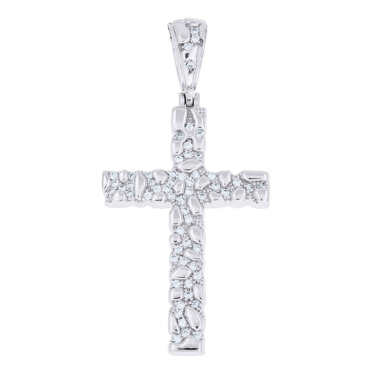 Sterling Silver Unisex Cubic-Zirconia Nugget Cross Religious Pendant – Elegant Jewelry Gift for Birthday, Anniversary, Engagement, Wedding