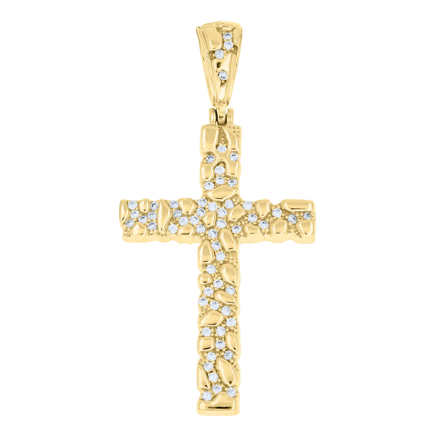 Sterling Silver Unisex Cubic-Zirconia Nugget Cross Religious Pendant – Elegant Jewelry Gift for Birthday, Anniversary, Engagement, Wedding