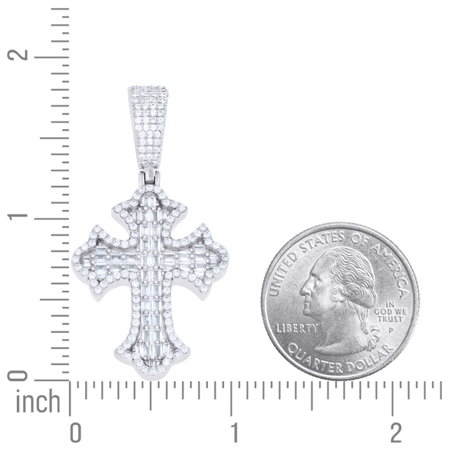 Sterling Silver Unisex Round Baguette Cubic-Zirconia Cross Religious Charm Pendant – Elegant Jewelry Gift for Birthday, Anniversary, Engagement, Wedding