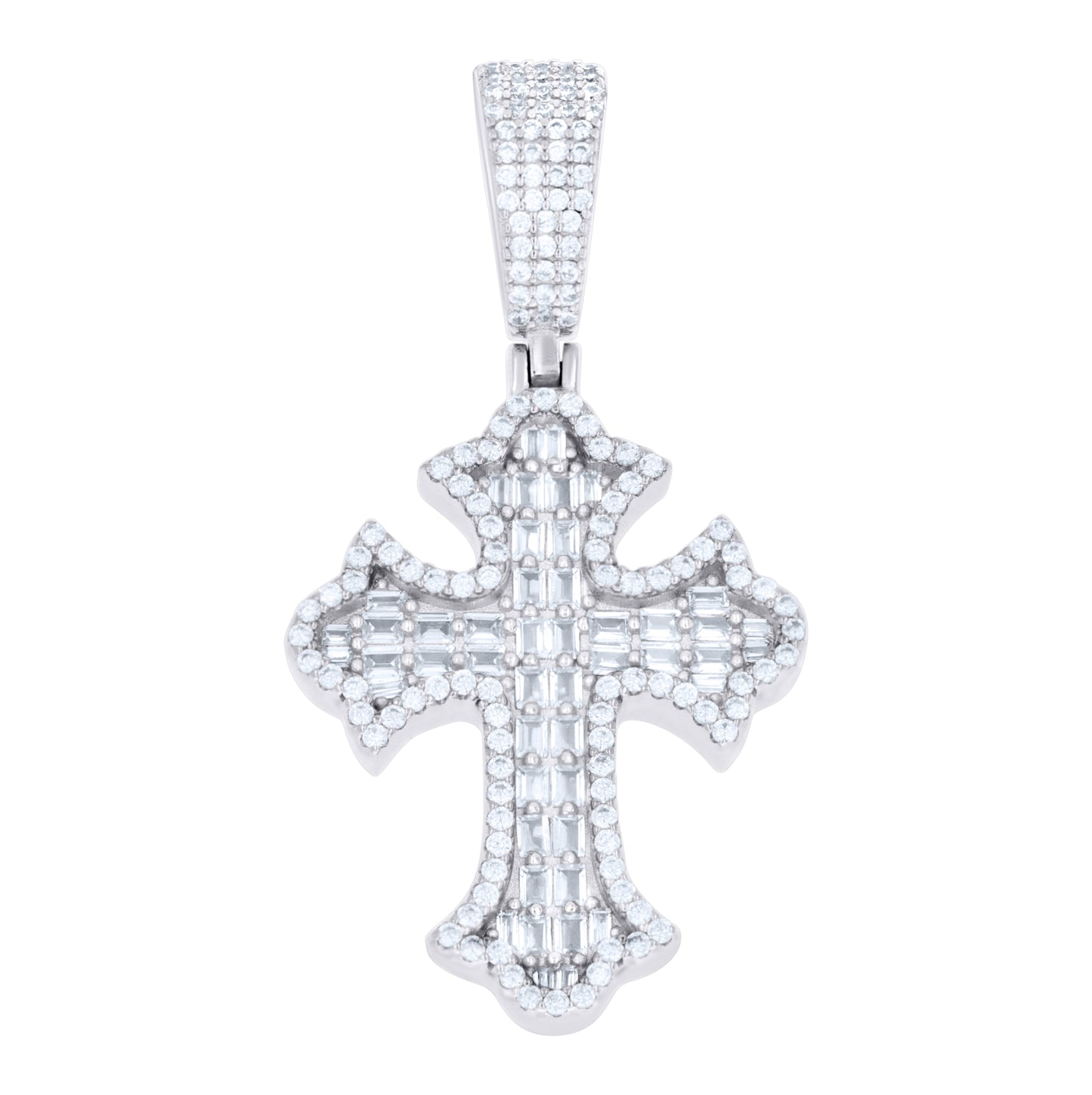 Sterling Silver Unisex Round Baguette Cubic-Zirconia Cross Religious Charm Pendant – Elegant Jewelry Gift for Birthday, Anniversary, Engagement, Wedding