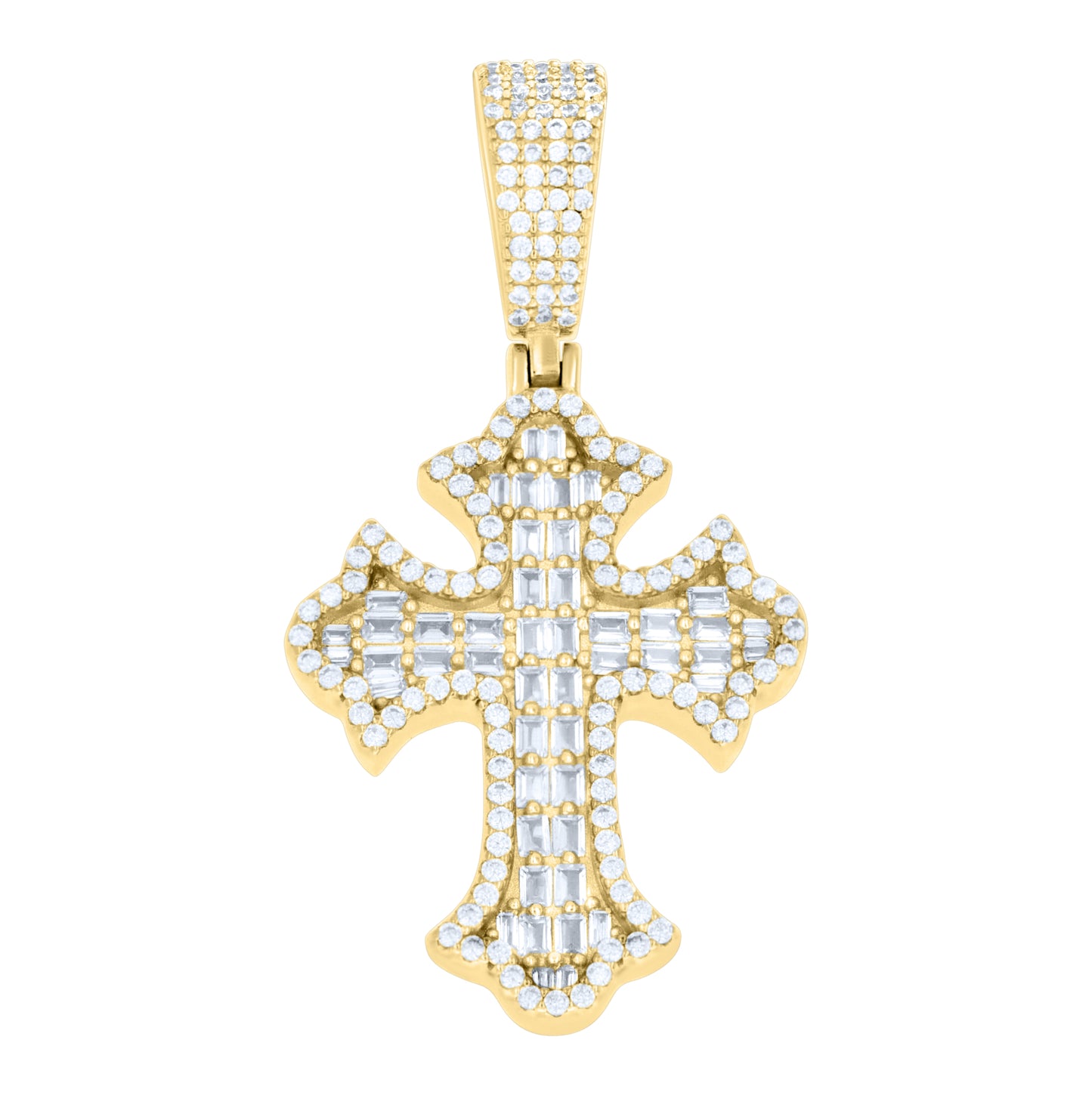 Sterling Silver Unisex Round Baguette Cubic-Zirconia Cross Religious Charm Pendant – Elegant Jewelry Gift for Birthday, Anniversary, Engagement, Wedding