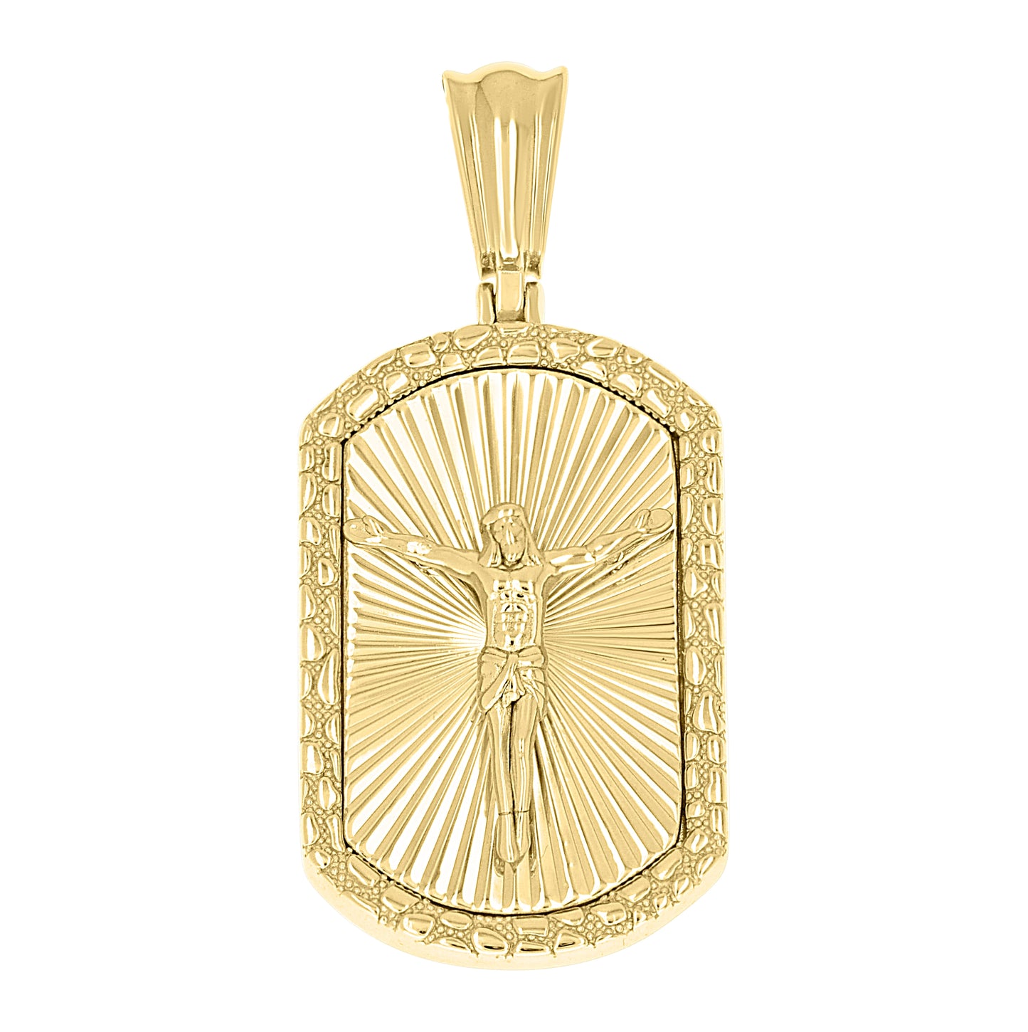 Sterling Silver Yellow-tone Men Nugget Dog Tag Crucifix Religious Charm Pendant – Elegant Jewelry Gift for Birthday, Anniversary, Engagement, Wedding