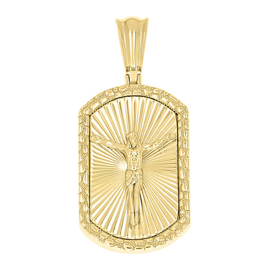 Sterling Silver Yellow-tone Men Nugget Dog Tag Crucifix Religious Charm Pendant – Elegant Jewelry Gift for Birthday, Anniversary, Engagement, Wedding