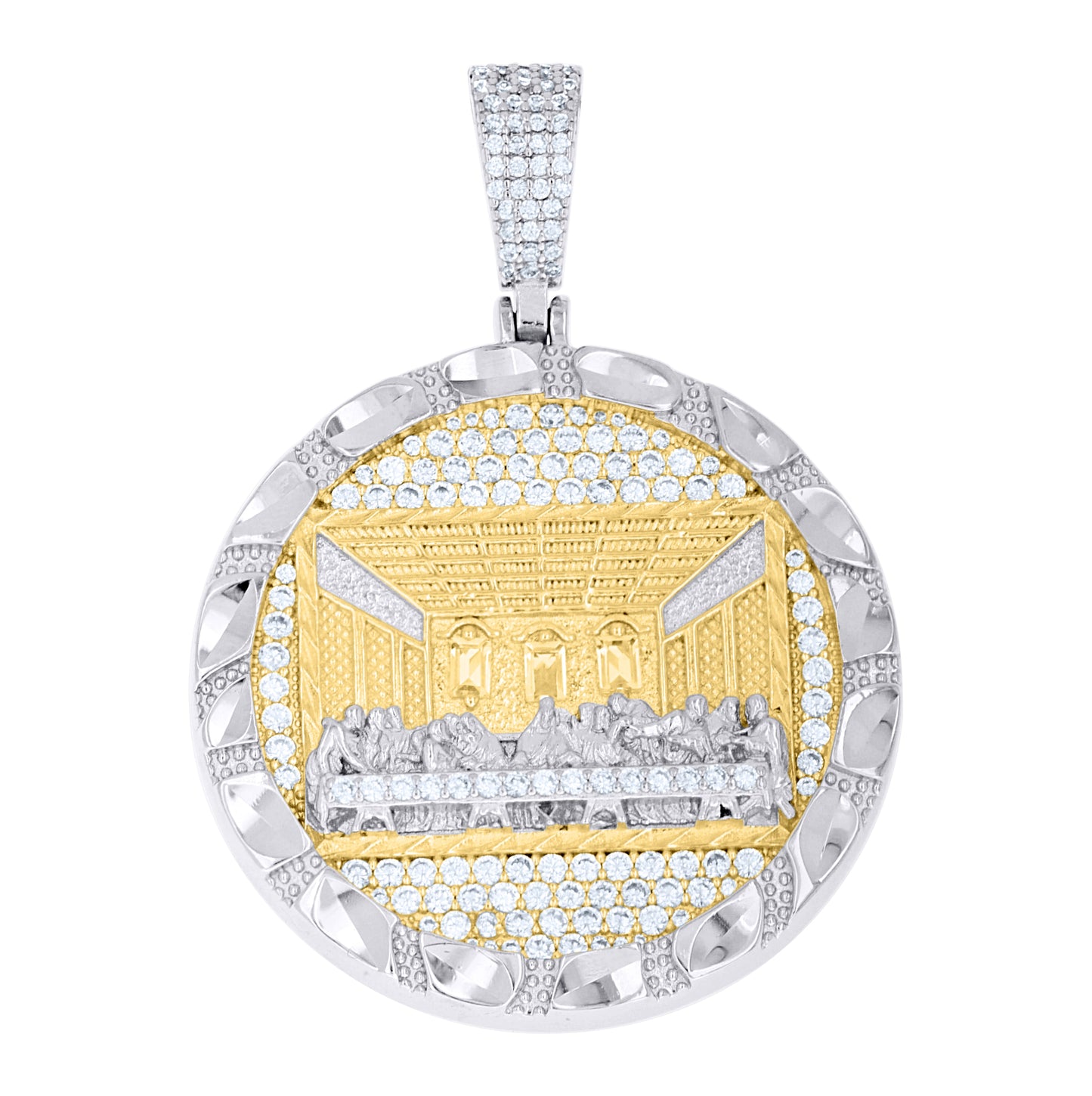 Sterling Silver Yellow-tone Men Cubic-Zirconia Last Supper Religious Charm Pendant – Elegant Jewelry Gift for Birthday, Anniversary, Engagement, Wedding