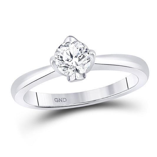 14K White Gold Womens Round Diamond Solitaire Bridal Wedding Engagement Ring 1/2 Cttw, Womens Size: 5-10