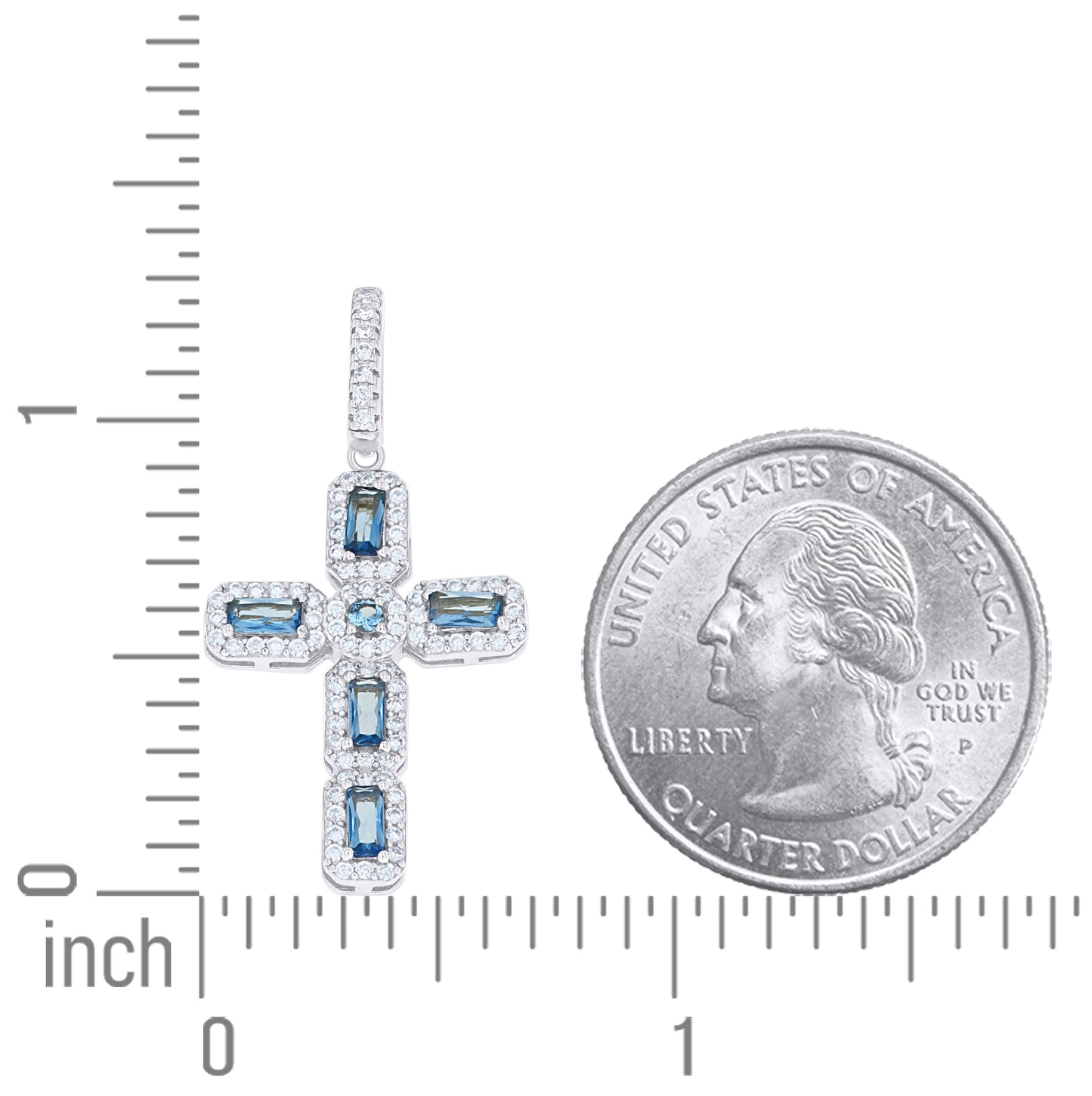 Sterling Silver Unisex White Blue Round Emerald-cut Cubic-Zirconia Cross Religious Charm Pendant – Elegant Jewelry Gift for Birthday, Anniversary, Engagement, Wedding