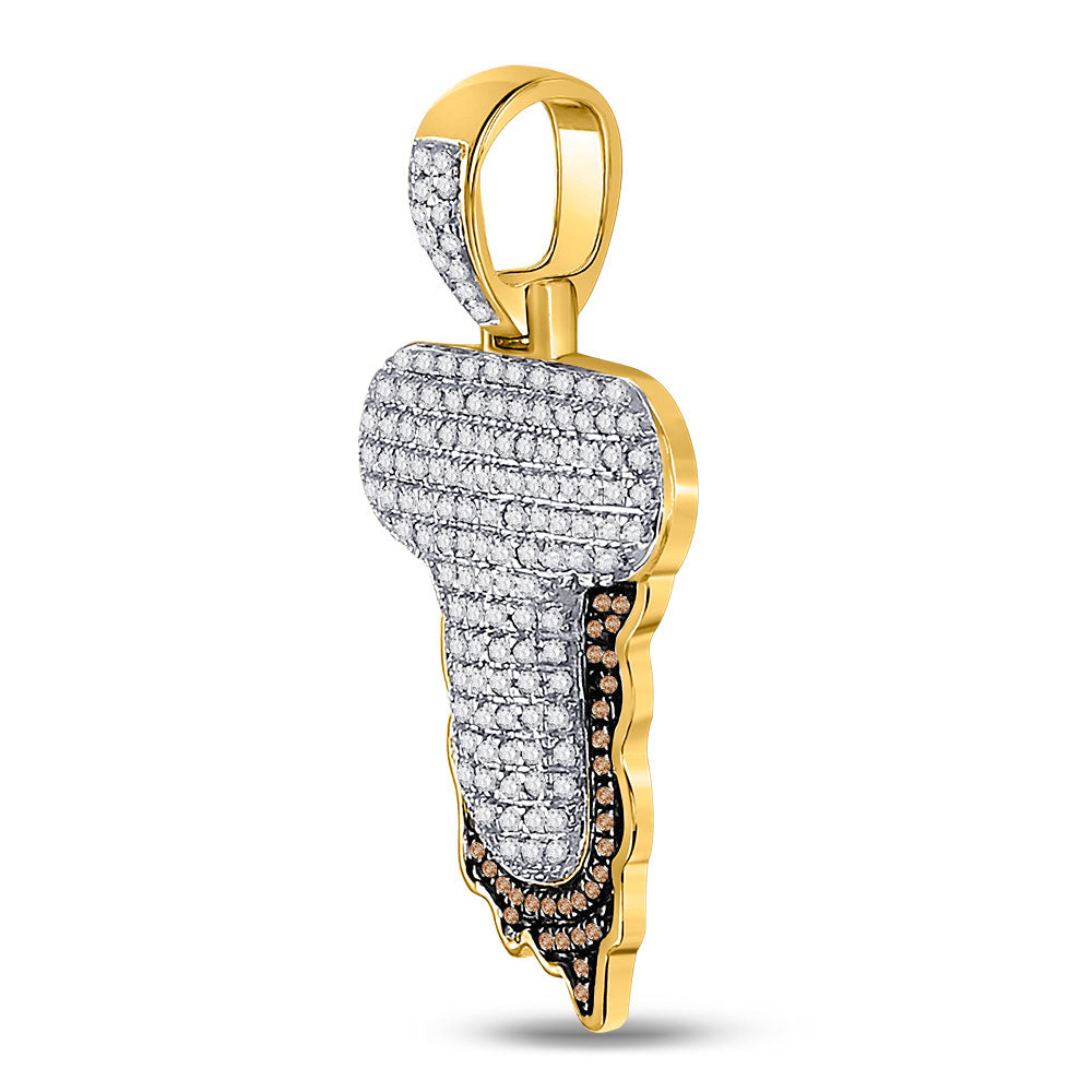 10K Yellow Gold Mens Round Red Color Enhanced Diamond Letter Blood Charm Pendant