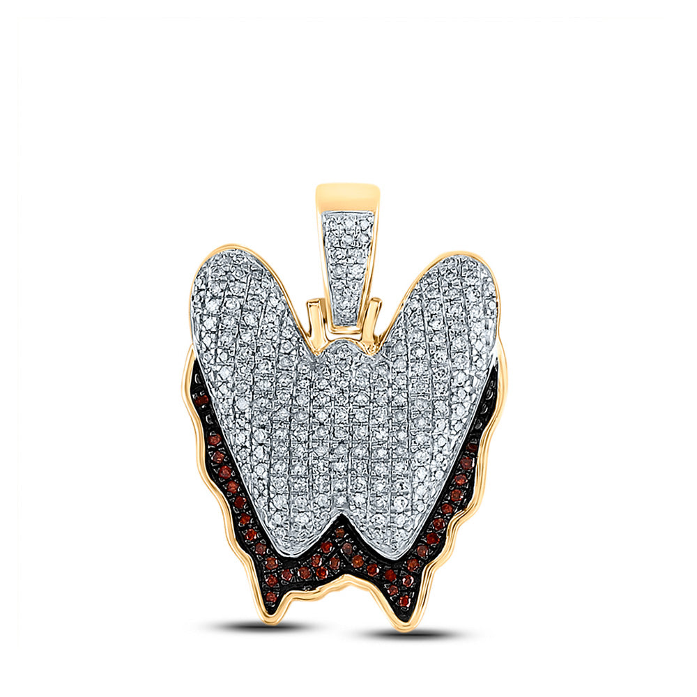 10K Yellow Gold Mens Round Red Color Enhanced Diamond Letter Blood Charm Pendant