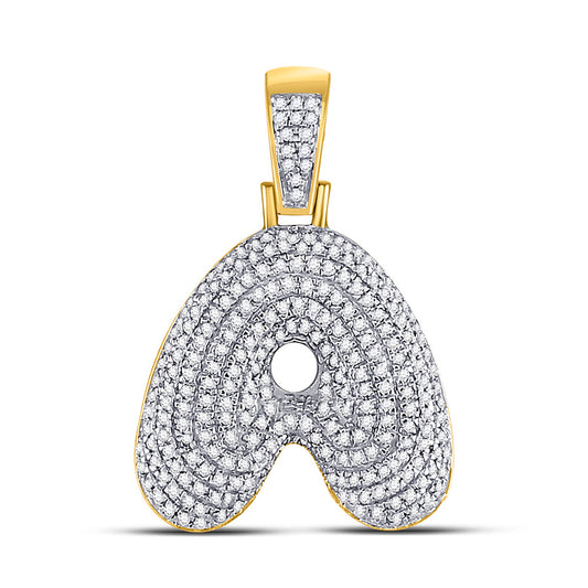 10K Yellow Gold Mens Round Diamond Bubble Letter Charm Pendant