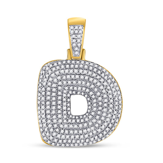 10K Yellow Gold Mens Round Diamond Bubble Letter Charm Pendant