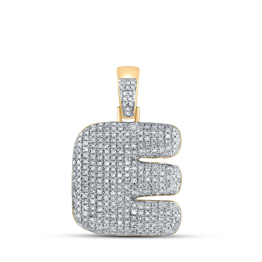 10K Yellow Gold Mens Round Diamond Bubble E Letter Charm Pendant 1 Cttw