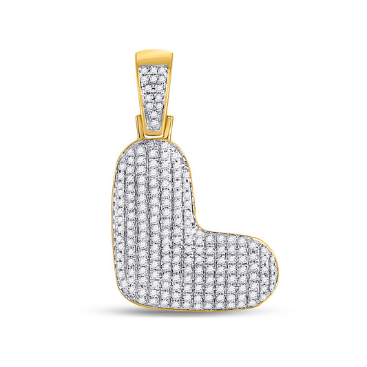 10K Yellow Gold Mens Round Diamond Bubble Letter Charm Pendant