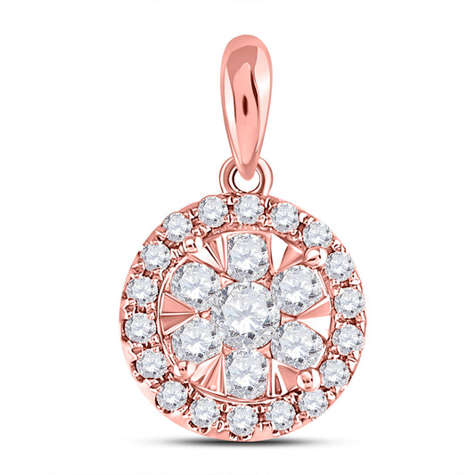 14K Rose Gold Womens Round Diamond Flower Cluster Pendant 1/2 Cttw
