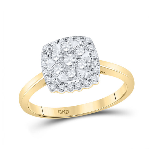 10K Yellow Gold Womens Round Diamond Square Cluster Ring 1/2 Cttw, Womens Size: 5-10