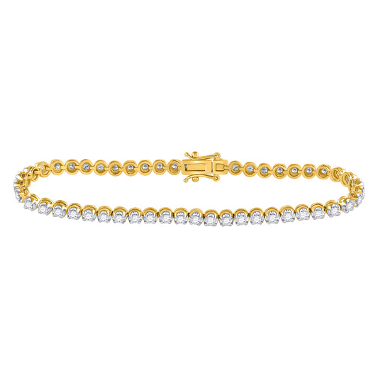 14K Yellow Gold Womens Round Diamond Classic Tennis Bracelet 2 Cttw