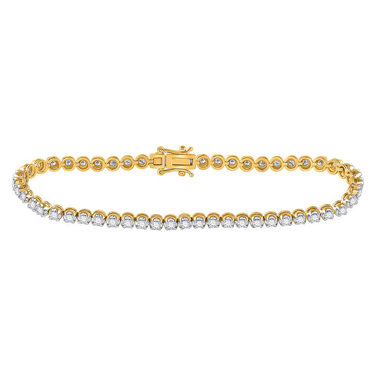14K Yellow Gold Womens Round Diamond Studded Tennis Bracelet 1 Cttw