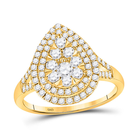 14K Yellow Gold Womens Round Diamond Teardrop Ring 1 Cttw, Womens Size: 5-10
