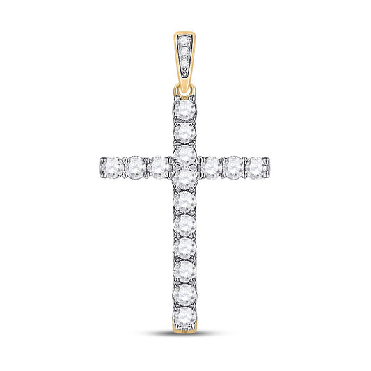 14K Yellow Gold Womens Round Diamond Cross Pendant 1/2 Cttw