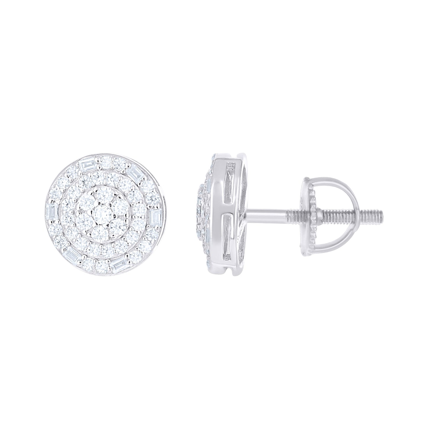 Sterling Silver Womens Baguette Round Moissanite Round Fashion Stud Earrings– Elegant Jewelry Gift for Birthday, Anniversary, Engagement, Wedding