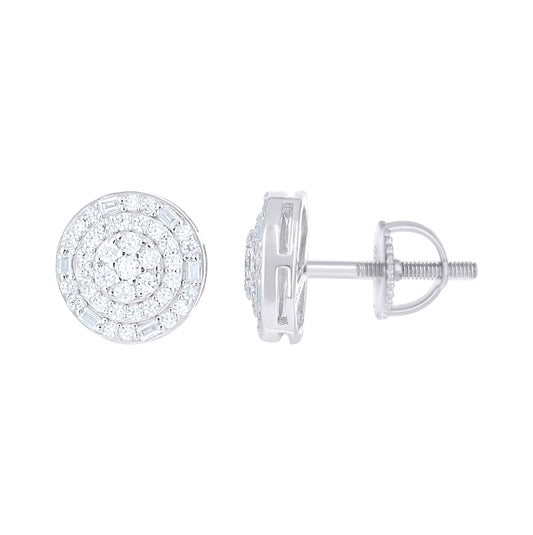 Sterling Silver Womens Baguette Round Moissanite Round Fashion Stud Earrings– Elegant Jewelry Gift for Birthday, Anniversary, Engagement, Wedding