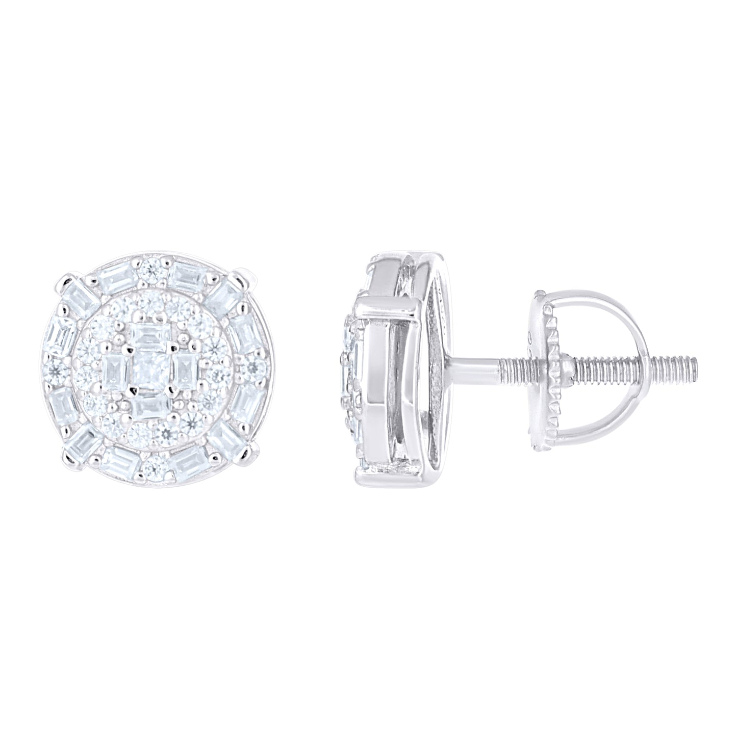 Sterling Silver Womens Baguette Round Moissanite Round Fashion Stud Earrings– Elegant Jewelry Gift for Birthday, Anniversary, Engagement, Wedding