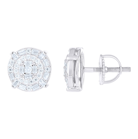 Sterling Silver Womens Baguette Round Moissanite Round Fashion Stud Earrings– Elegant Jewelry Gift for Birthday, Anniversary, Engagement, Wedding