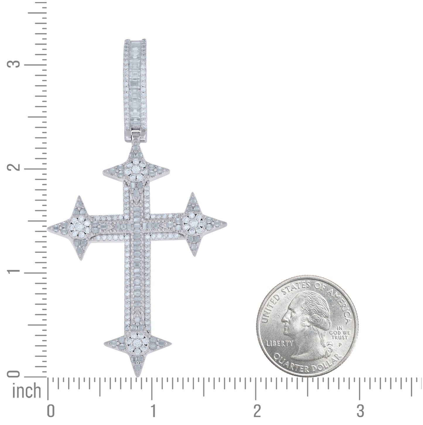 Sterling Silver Mens Baguette Round Moissanite Cross Religious Pendant – Elegant Jewelry Gift for Birthday, Anniversary, Engagement, Wedding