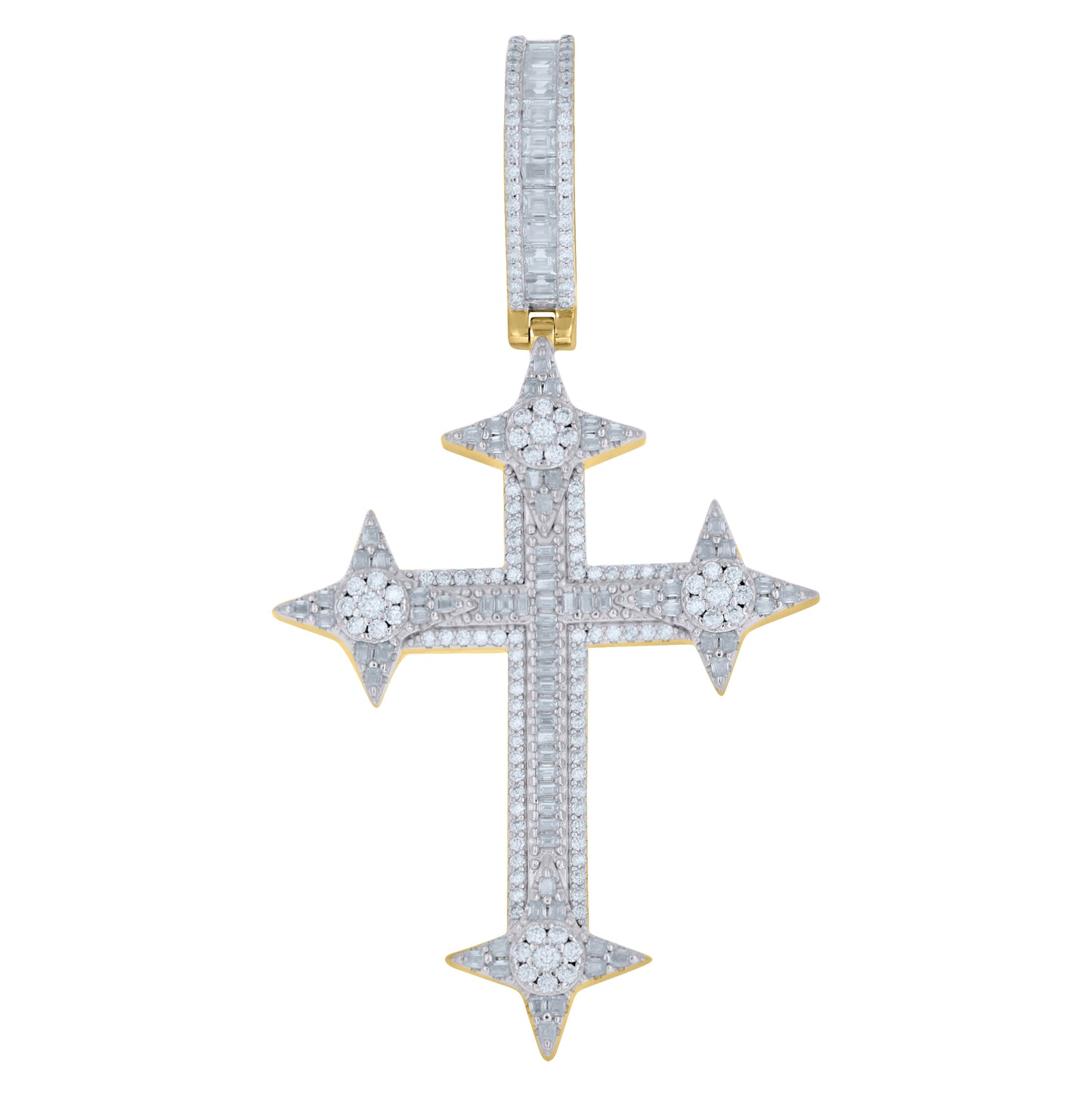 Sterling Silver Mens Baguette Round Moissanite Cross Religious Pendant – Elegant Jewelry Gift for Birthday, Anniversary, Engagement, Wedding