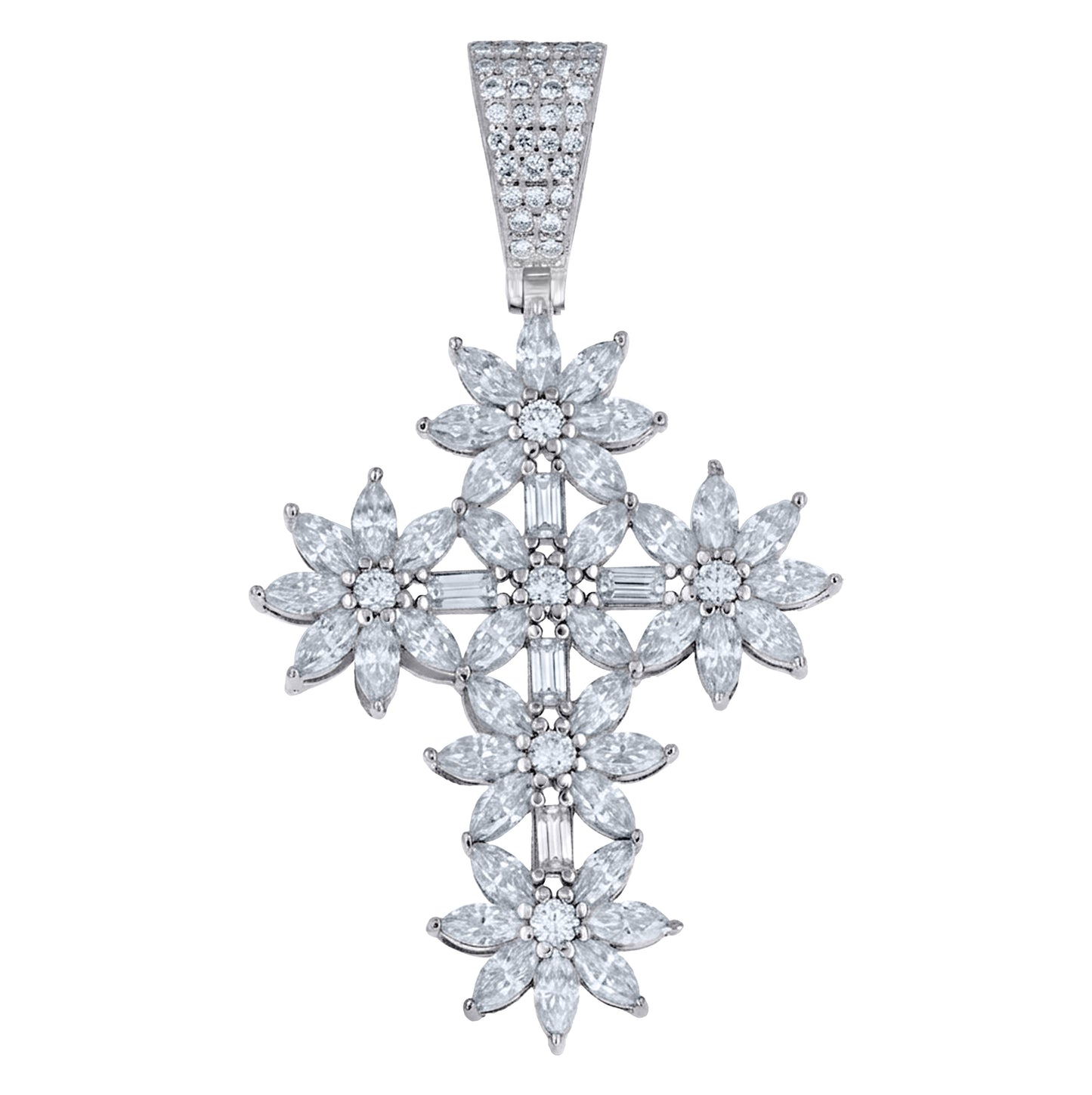 Sterling Silver Mens Round Marquise Moissanite Cross Religious Pendant – Elegant Jewelry Gift for Birthday, Anniversary, Engagement, Wedding