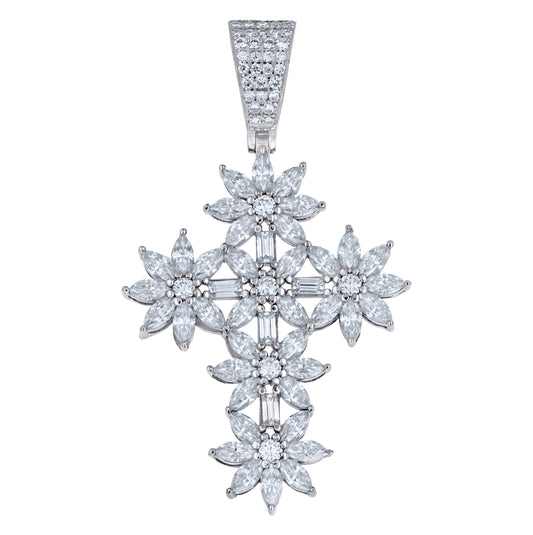 Sterling Silver Mens Round Marquise Moissanite Cross Religious Pendant – Elegant Jewelry Gift for Birthday, Anniversary, Engagement, Wedding