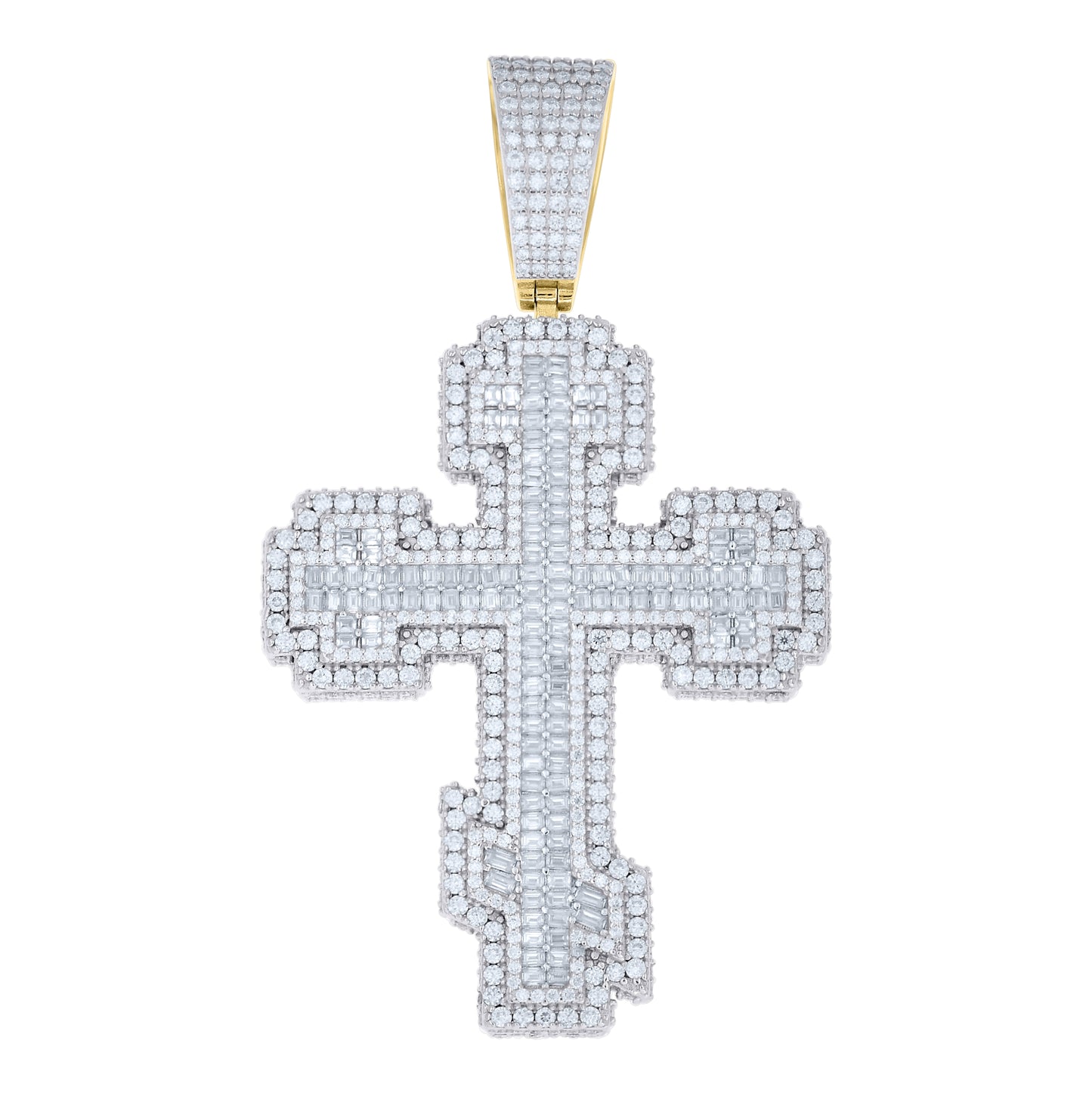 Sterling Silver Mens Baguette Round Moissanite Cross Religious Pendant – Elegant Jewelry Gift for Birthday, Anniversary, Engagement, Wedding