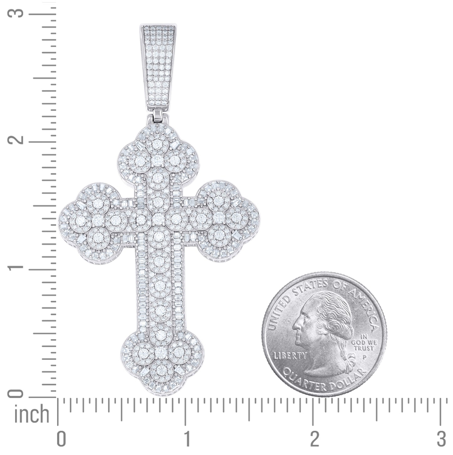 Sterling Silver Unisex Baguette Round Moissanite Budded Cross Religious Pendant – Elegant Jewelry Gift for Birthday, Anniversary, Engagement, Wedding