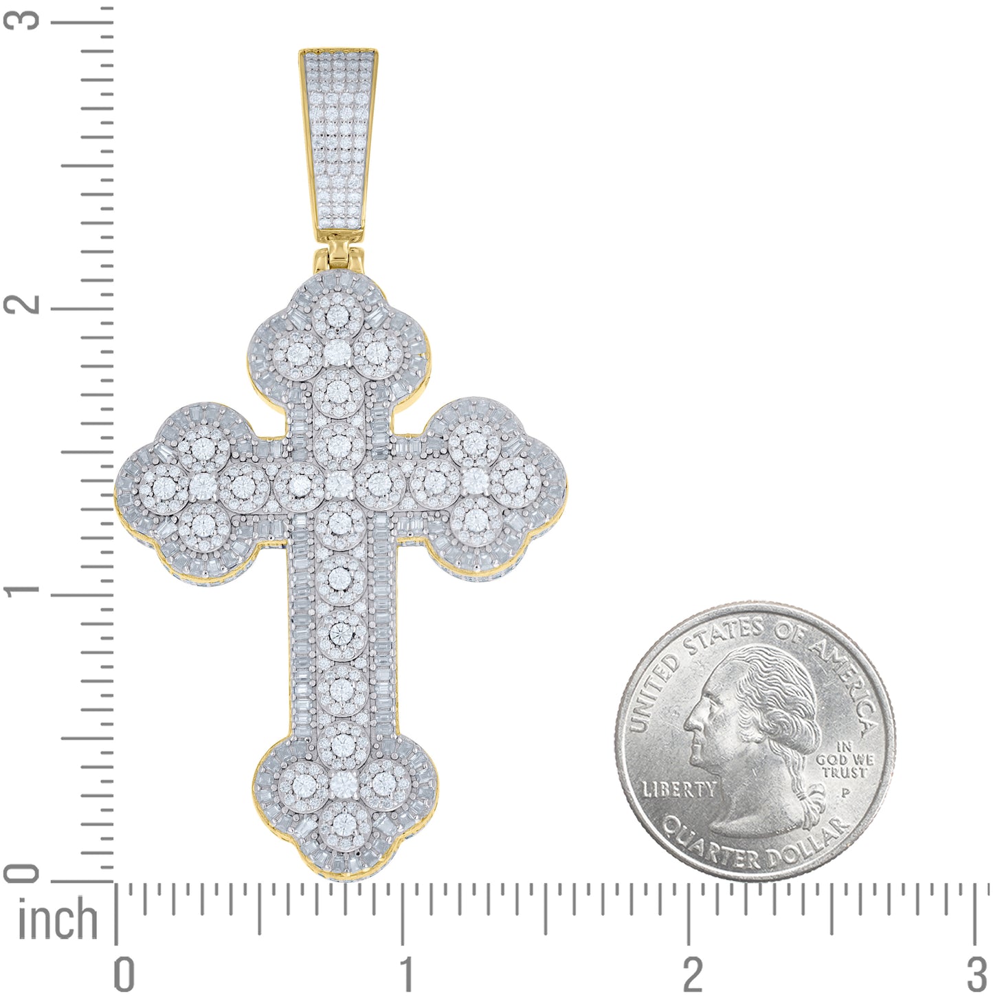 Sterling Silver Unisex Baguette Round Moissanite Budded Cross Religious Pendant – Elegant Jewelry Gift for Birthday, Anniversary, Engagement, Wedding