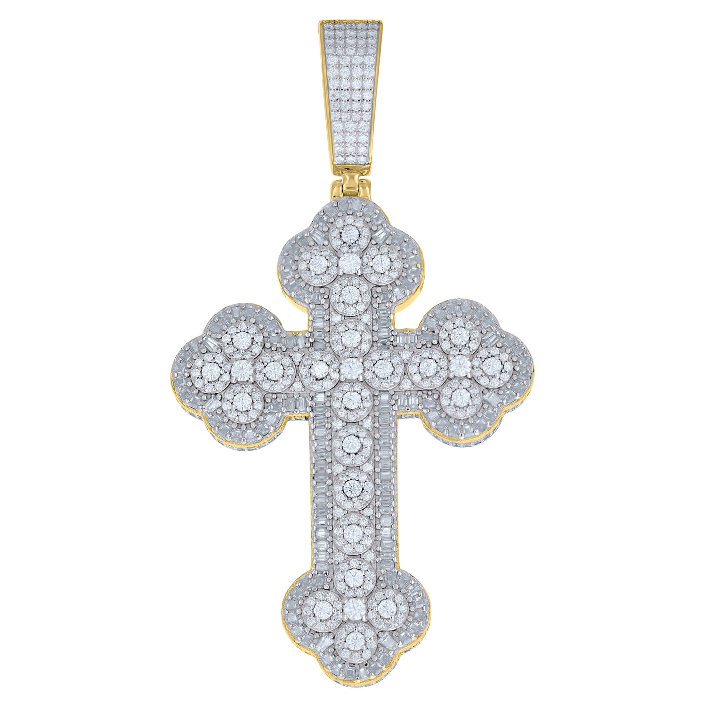 Sterling Silver Unisex Baguette Round Moissanite Budded Cross Religious Pendant – Elegant Jewelry Gift for Birthday, Anniversary, Engagement, Wedding