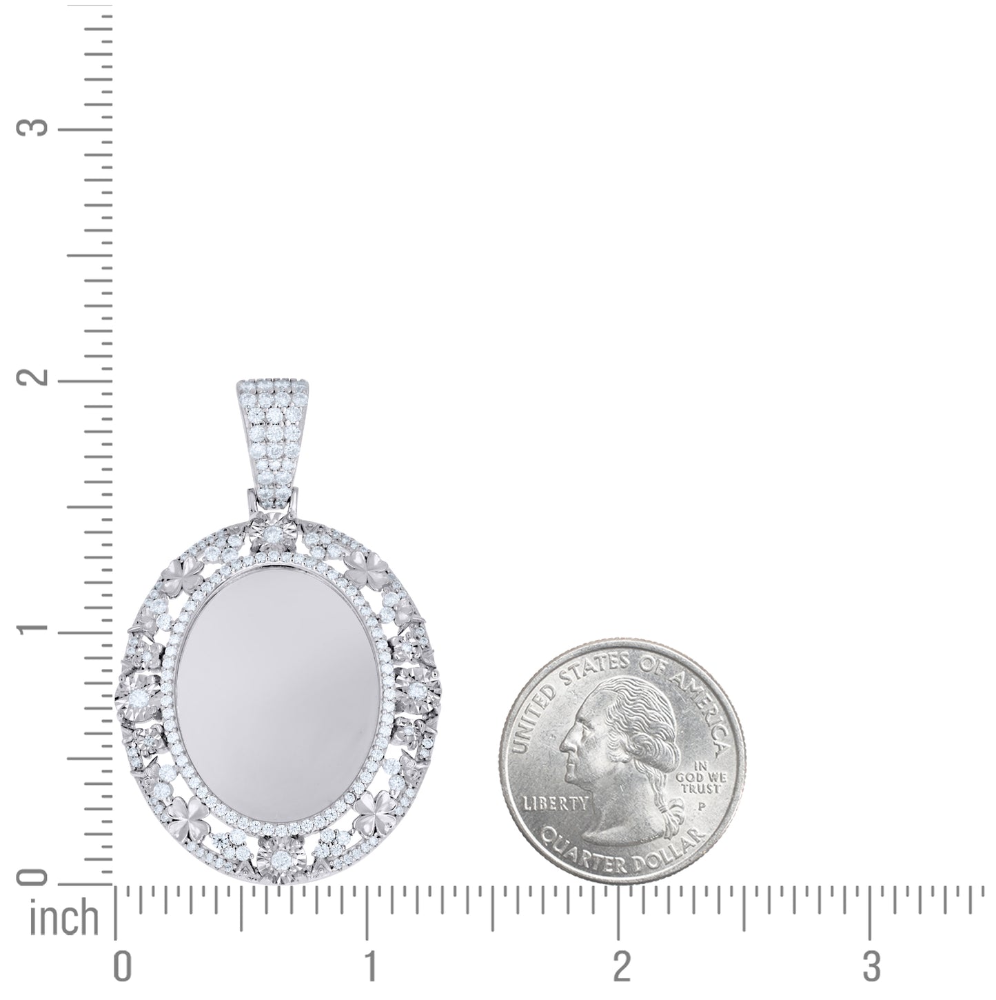 Sterling Silver Mens Moissanite Floral Border Oval Photo Frame Pendant – Elegant Jewelry Gift for Birthday, Anniversary, Engagement, Wedding