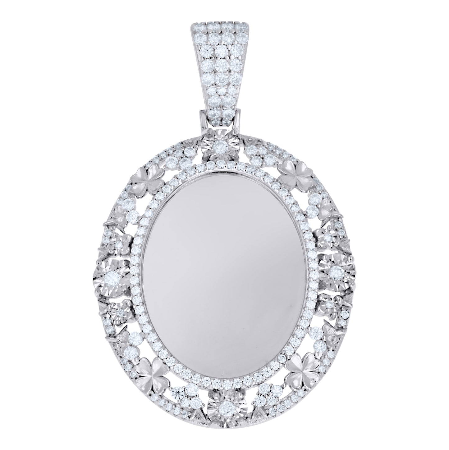 Sterling Silver Mens Moissanite Floral Border Oval Photo Frame Pendant – Elegant Jewelry Gift for Birthday, Anniversary, Engagement, Wedding