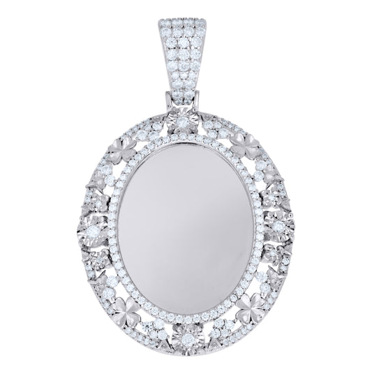 Sterling Silver Mens Moissanite Floral Border Oval Photo Frame Pendant – Elegant Jewelry Gift for Birthday, Anniversary, Engagement, Wedding