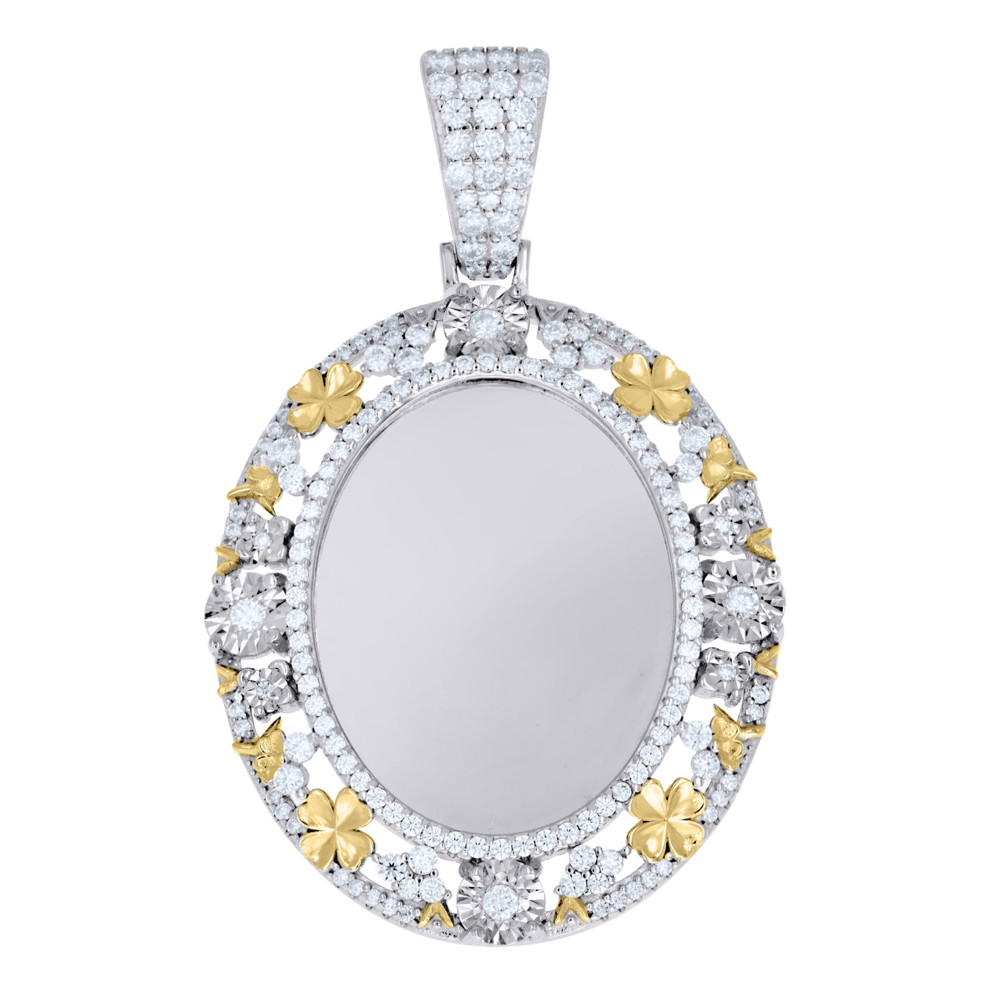 Sterling Silver Mens Moissanite Floral Border Oval Photo Frame Pendant – Elegant Jewelry Gift for Birthday, Anniversary, Engagement, Wedding
