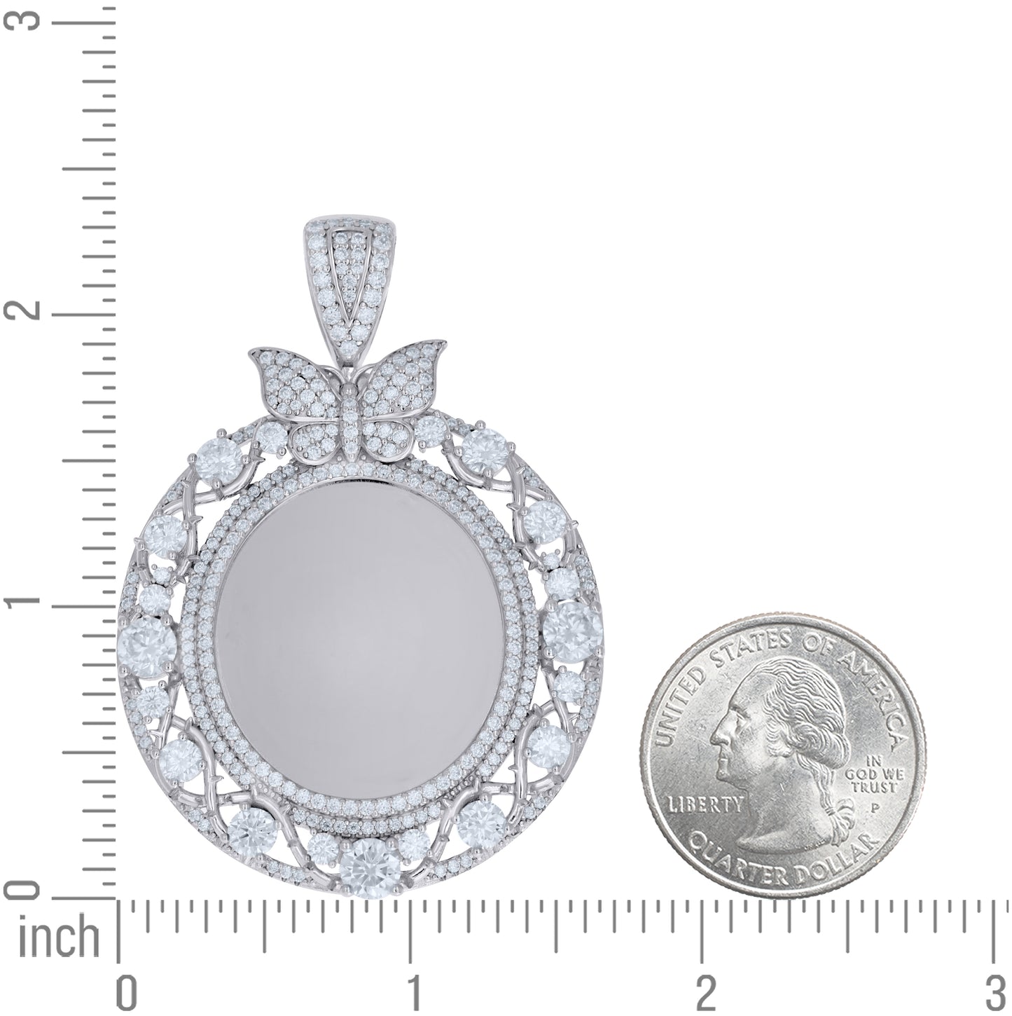 Sterling Silver Womens Moissanite Butterfly Swirls Border Round Photo Frame Pendant – Elegant Jewelry Gift for Birthday, Anniversary, Engagement, Wedding